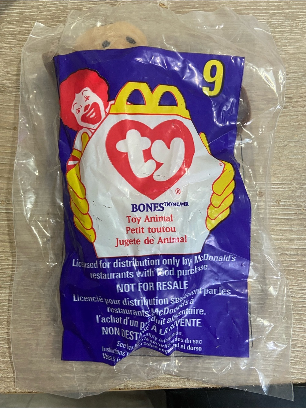 1998 McDonalds Happy Meal Toy TY Beanie Babies #9 "Bones" The Dog Sealed